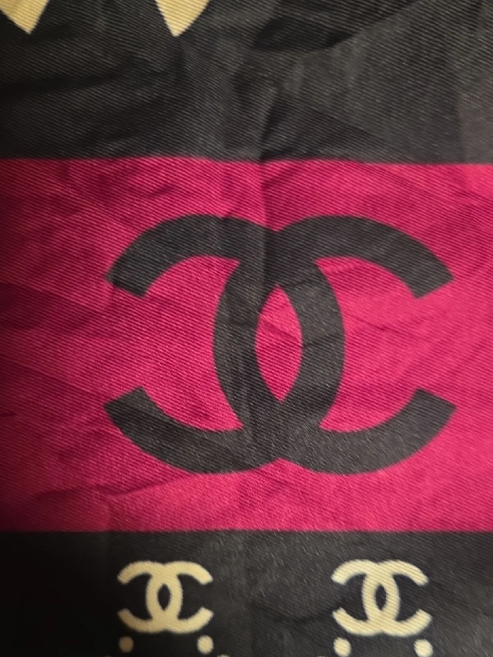 Chanel CC Monogram Navy Blue, White, Purple Silk Scarf 34x34 Inches - Picture 10 of 17